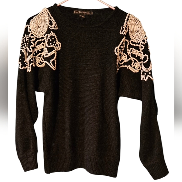 Work In Progress Sweaters - Vintage pearl embellished black sweater